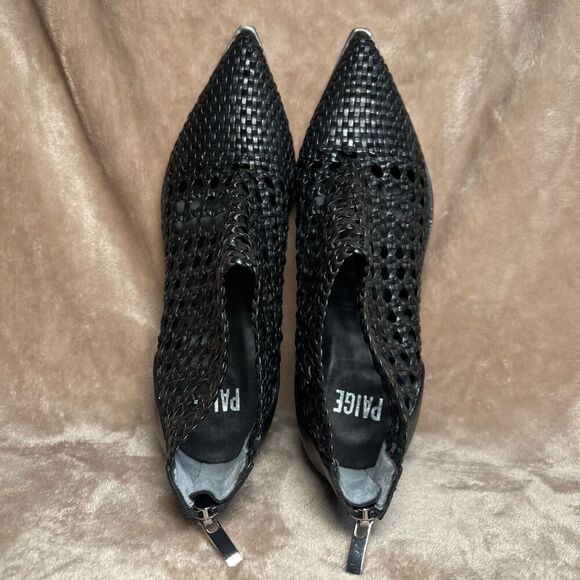 PAIGE Lilah Woven Leather‎ Block Heel Ankle Booties Boots Black Women's Size 9.5 - Picture 6 of 8